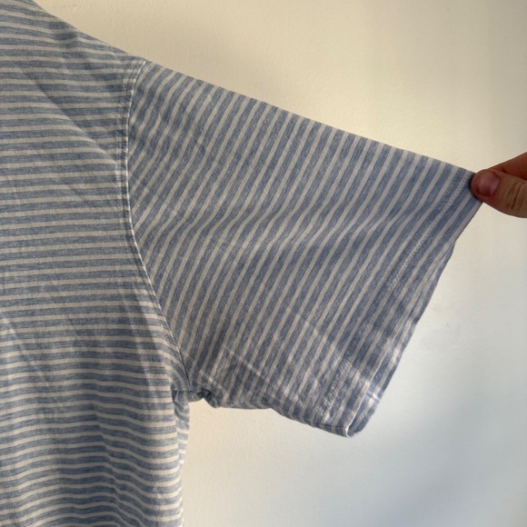 Peter Millar Collection Mens XL Blue White Striped Cotton Linen Polo Shirt - Picture 4 of 7